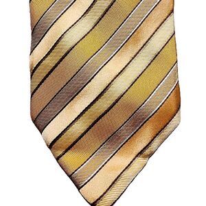 BOSS Hugo Boss Gold/Yellow Striped Textured Neck Tie‎ Size 58"×4" 100% Silk